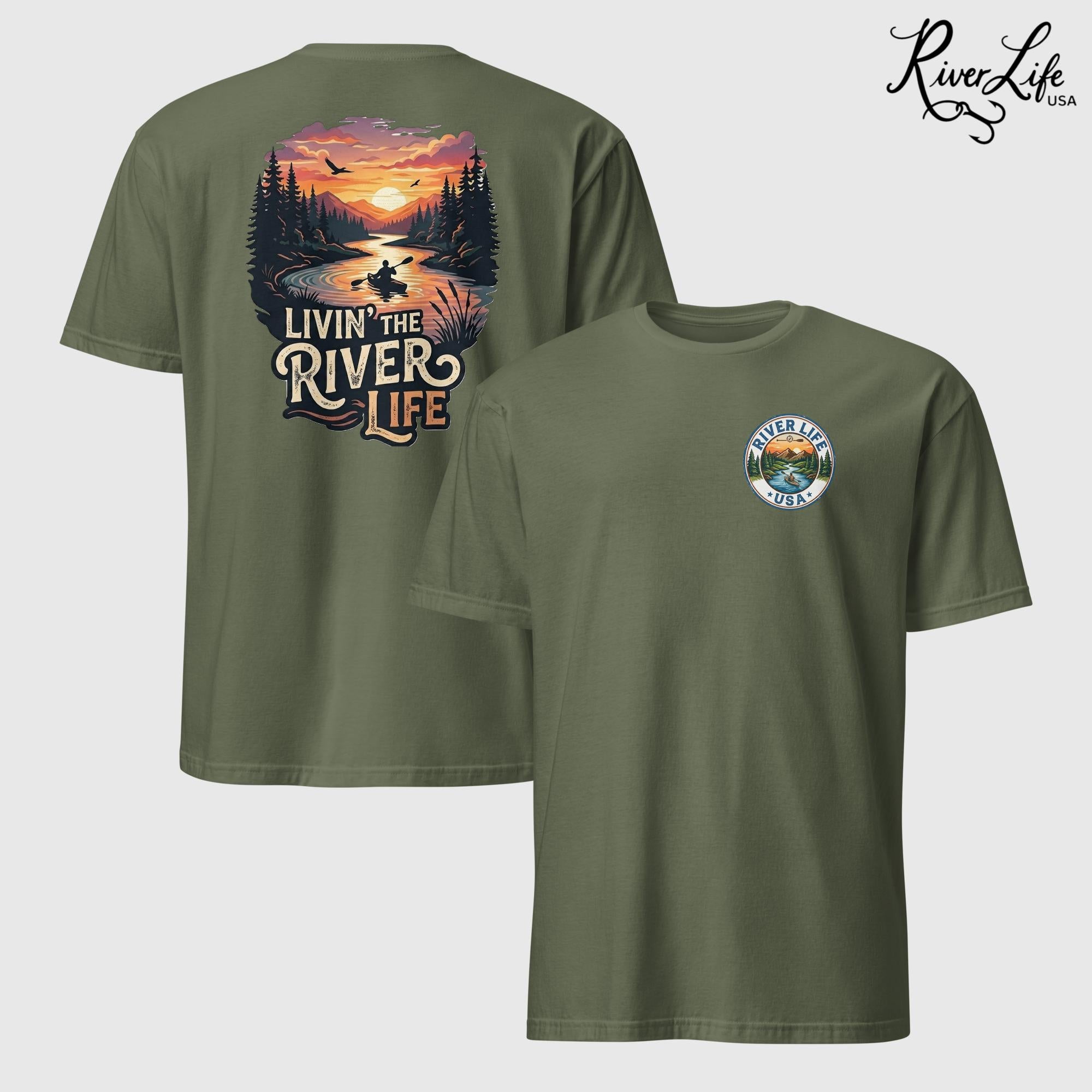 Livin' the River Life | Short-Sleeve Unisex T-Shirt-Military Green-River Life USA