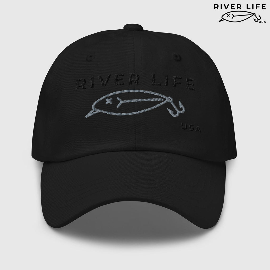Lure Logo (black/gray embroidery) | Adjustable Dad Hat-Black-River Life USA