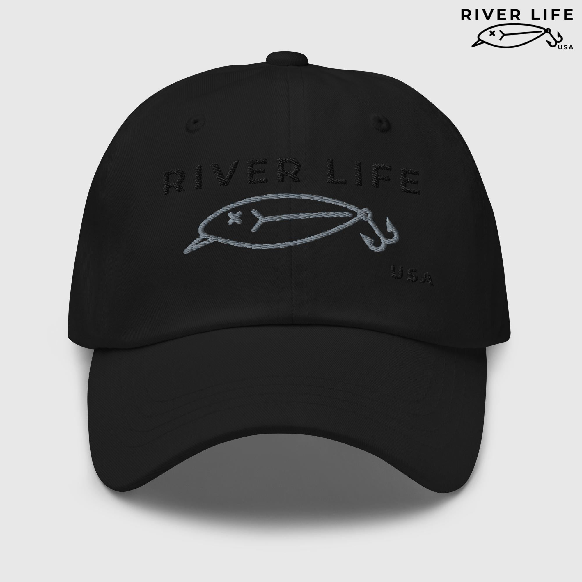 Lure Logo (black/gray embroidery) | Adjustable Dad Hat-Black-River Life USA