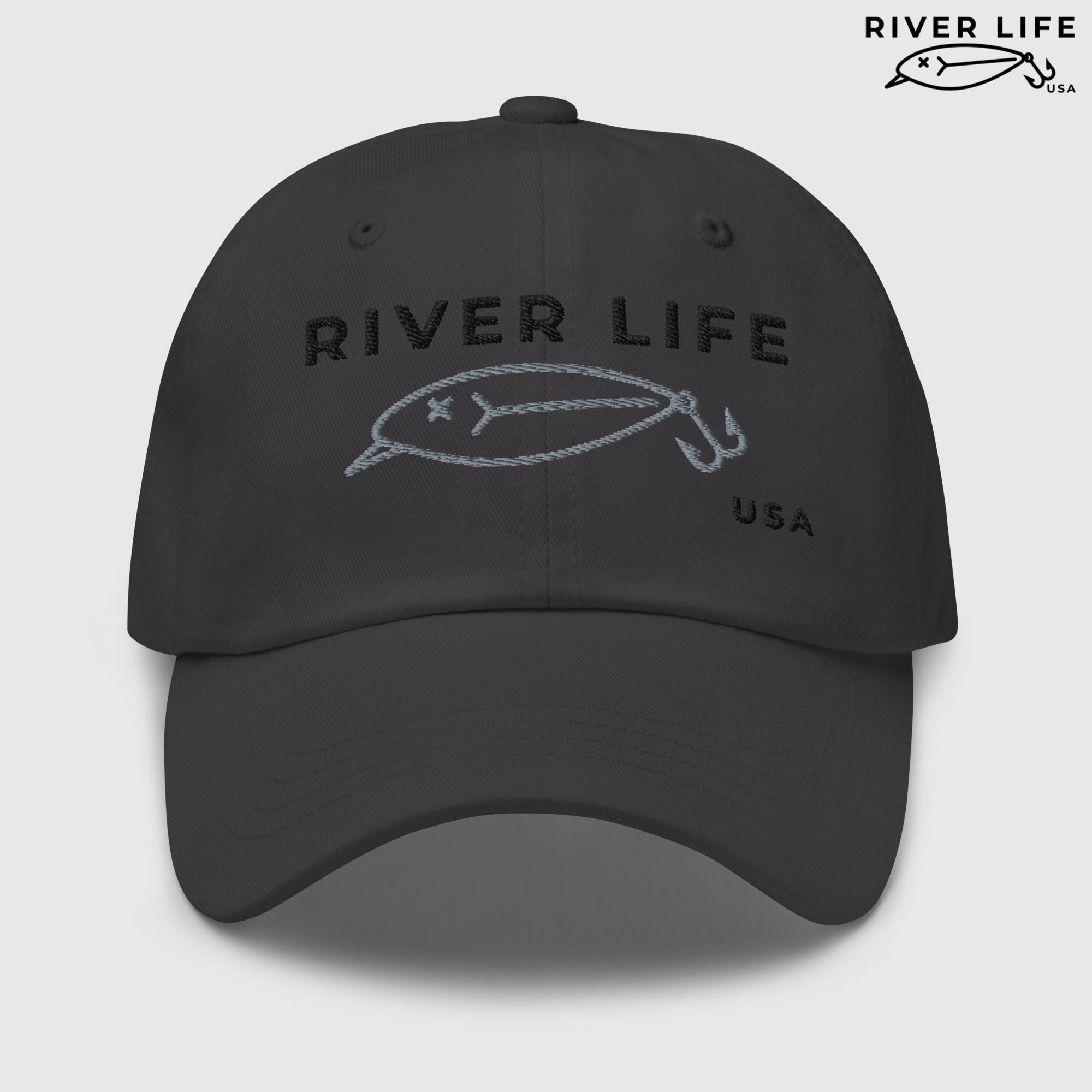 Lure Logo (black/gray embroidery) | Adjustable Dad Hat-Dark Grey-River Life USA