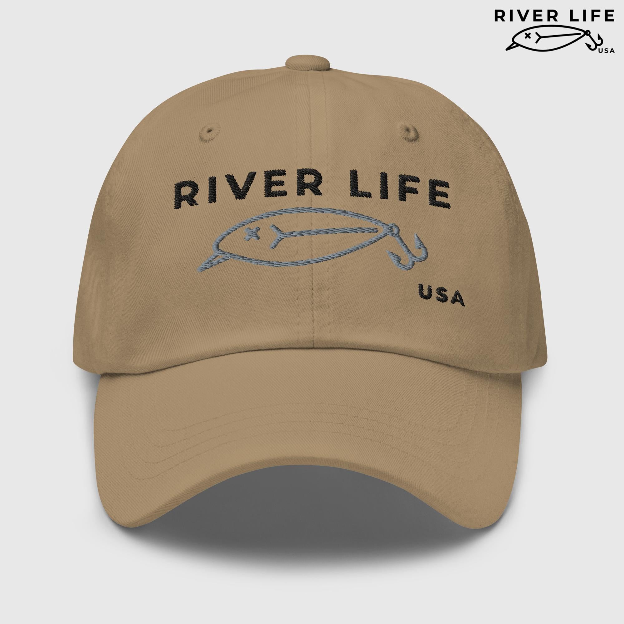 Lure Logo (black/gray embroidery) | Adjustable Dad Hat-Khaki-River Life USA