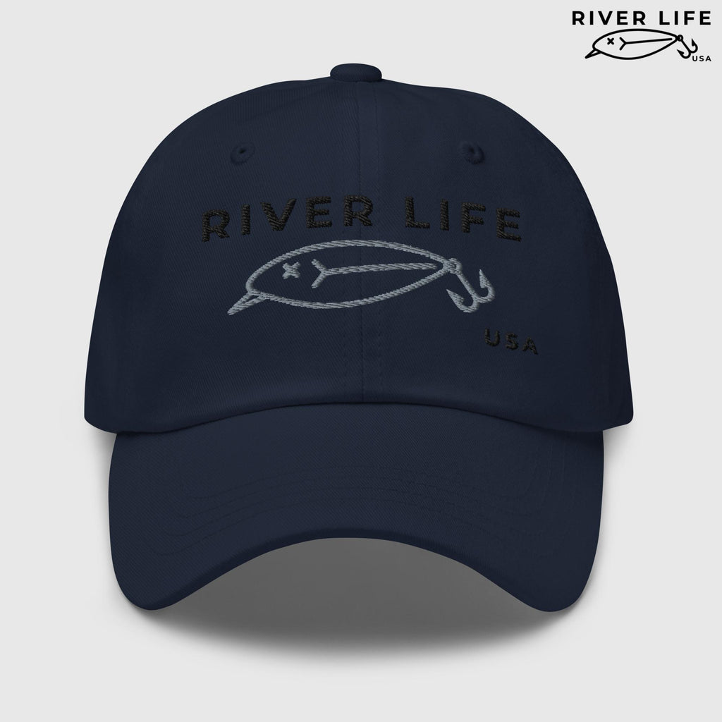 Lure Logo (black/gray embroidery) | Adjustable Dad Hat-Navy-River Life USA