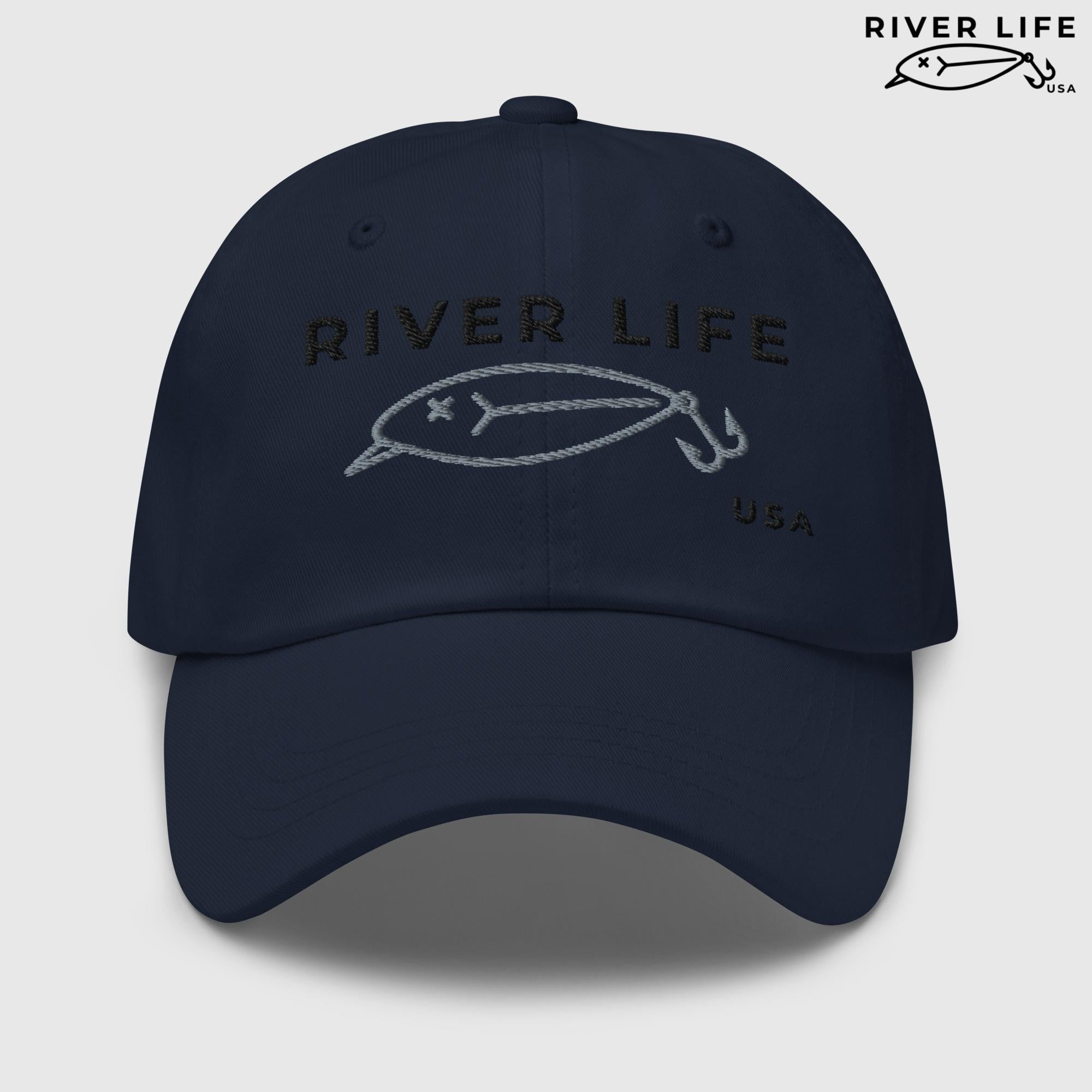 Lure Logo (black/gray embroidery) | Adjustable Dad Hat-Navy-River Life USA