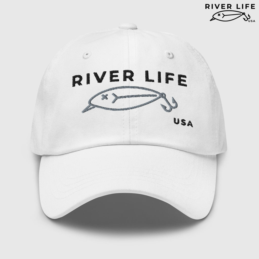 Lure Logo (black/gray embroidery) | Adjustable Dad Hat-White-River Life USA