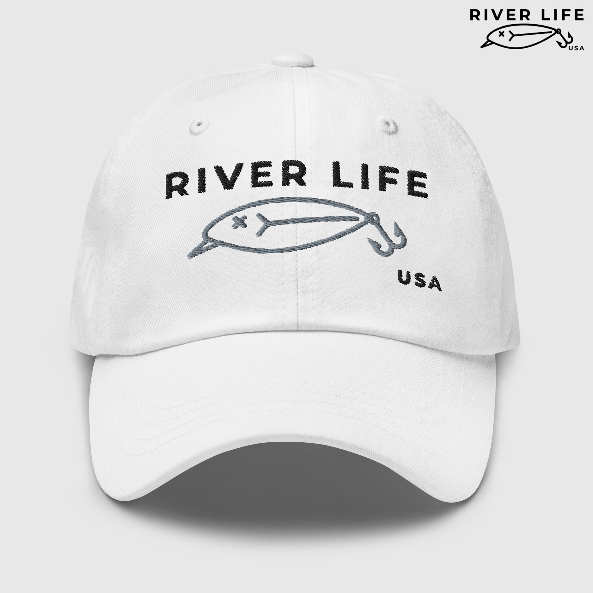 Lure Logo (black/gray embroidery) | Adjustable Dad Hat-White-River Life USA