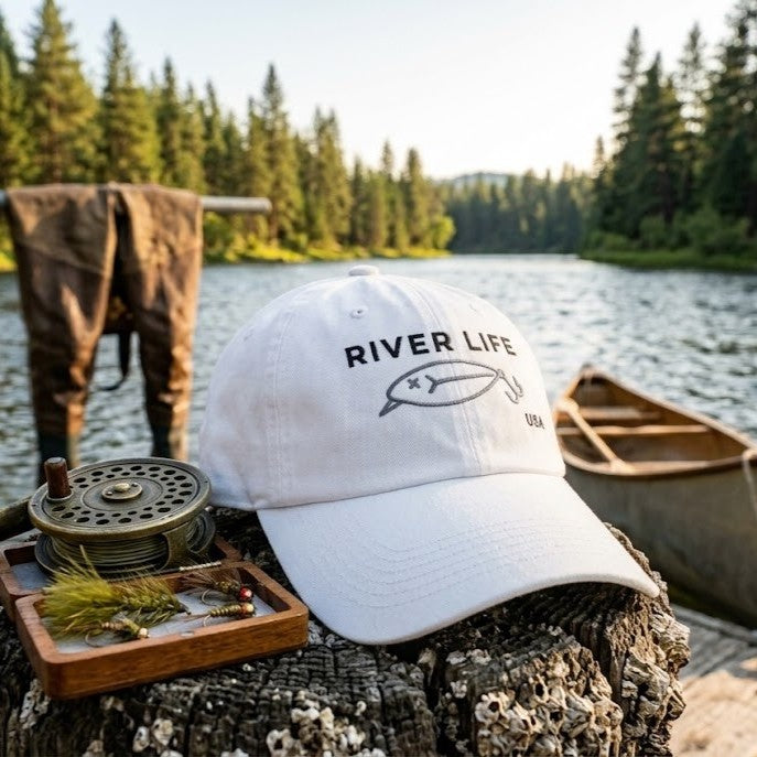 Lure Logo (black/gray embroidery) | Adjustable Dad Hat-White-River Life USA