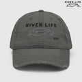 Lure Logo (black/gray embroidery) | Adjustable Distressed Dad Hat-Charcoal Grey-River Life USA