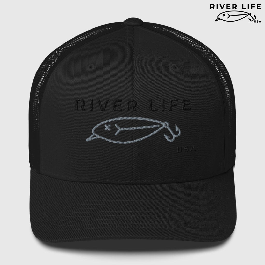 Lure Logo (black/gray embroidery) | Snapback Trucker Cap-Black-River Life USA