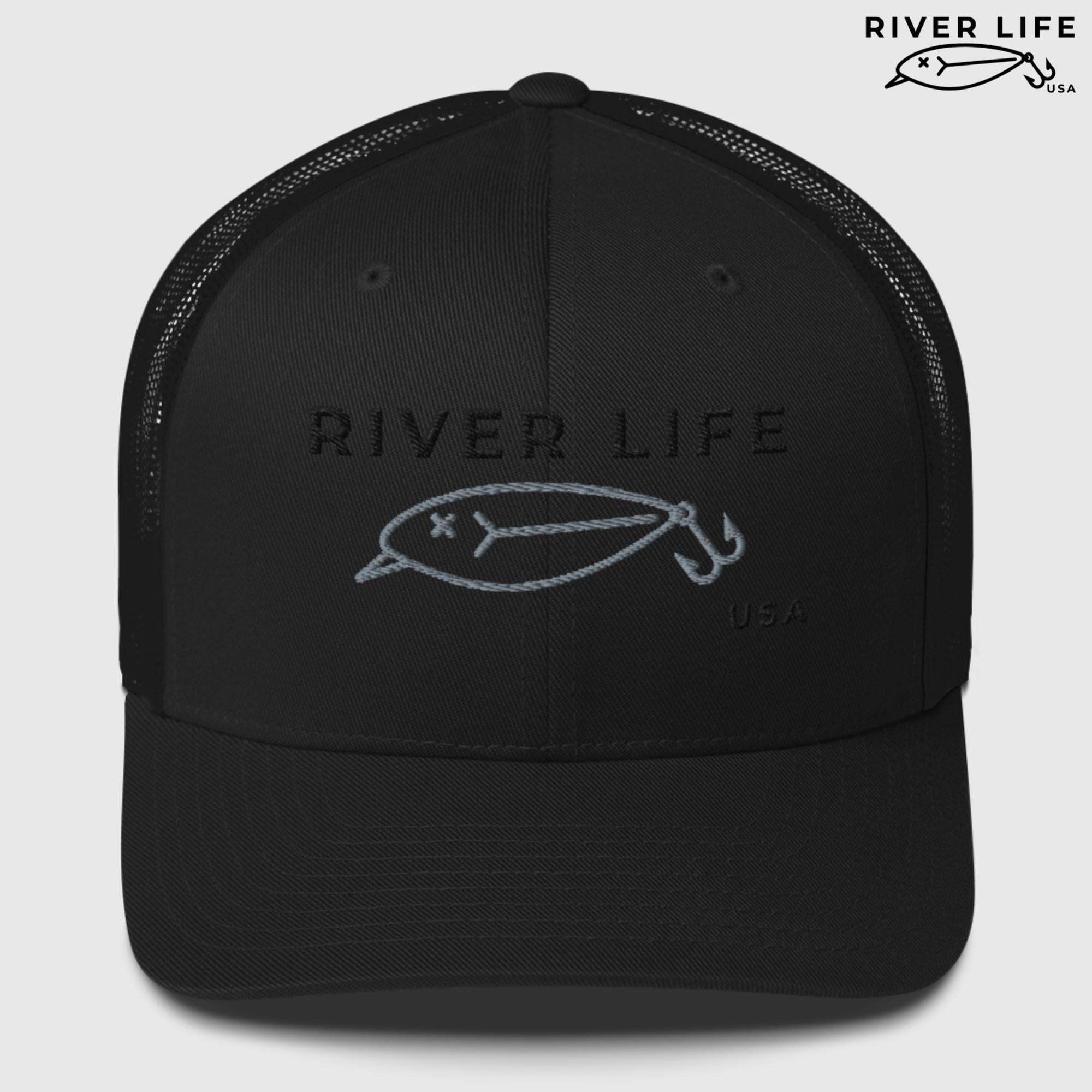 Lure Logo (black/gray embroidery) | Snapback Trucker Cap-Black-River Life USA