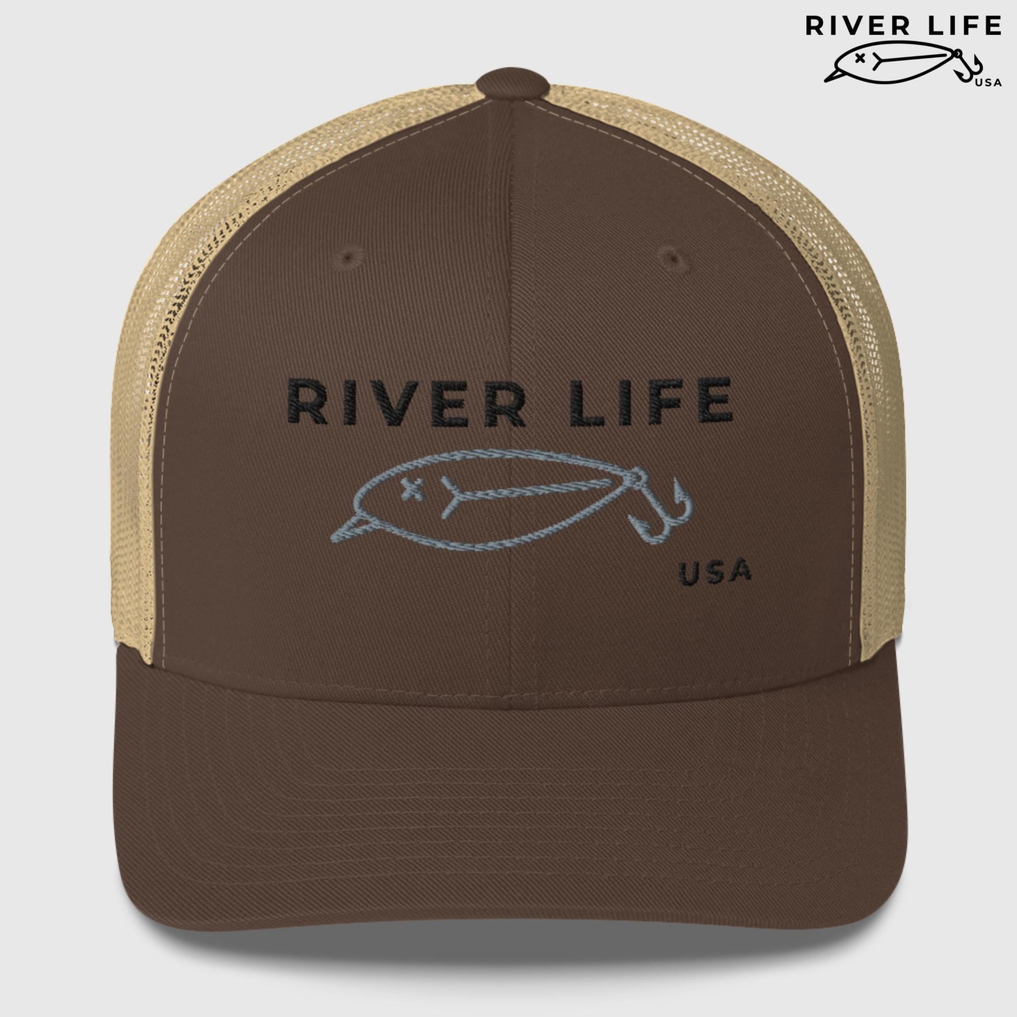 Lure Logo (black/gray embroidery) | Snapback Trucker Cap-Brown/ Khaki-River Life USA