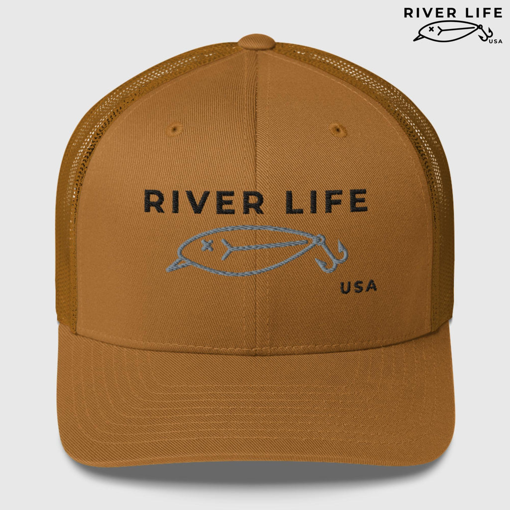 Lure Logo (black/gray embroidery) | Snapback Trucker Cap-Caramel-River Life USA