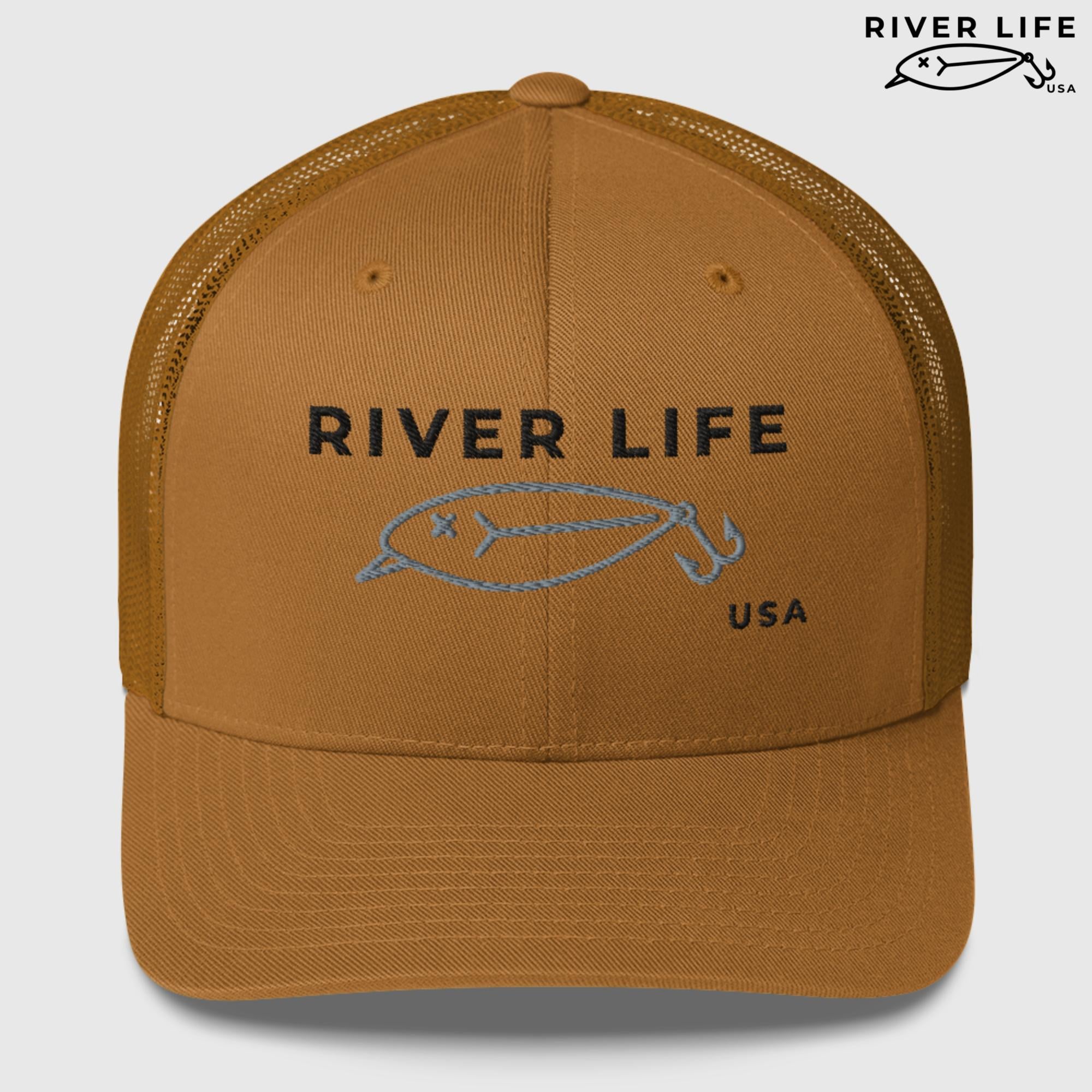 Lure Logo (black/gray embroidery) | Snapback Trucker Cap-Caramel-River Life USA