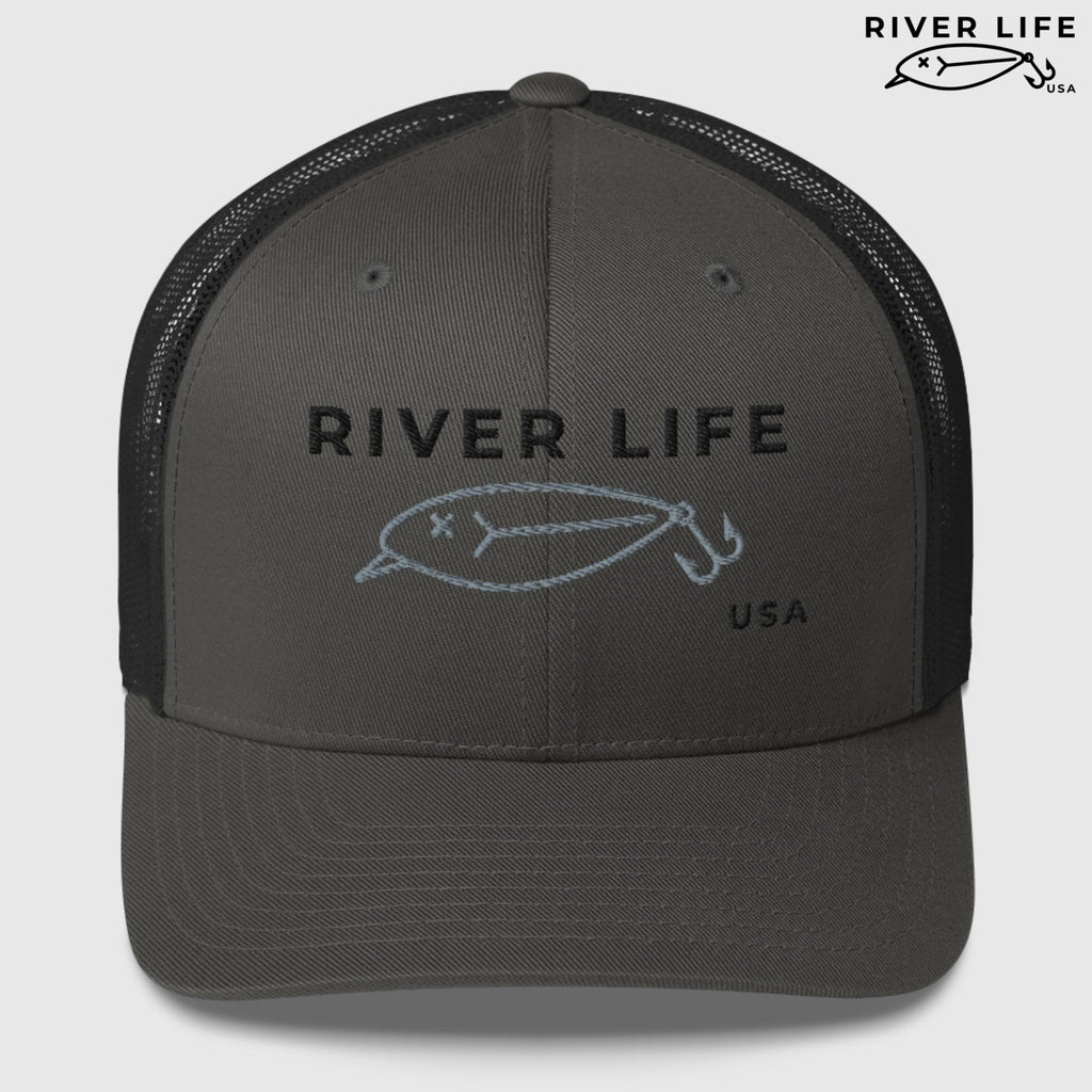 Lure Logo (black/gray embroidery) | Snapback Trucker Cap-Charcoal-River Life USA
