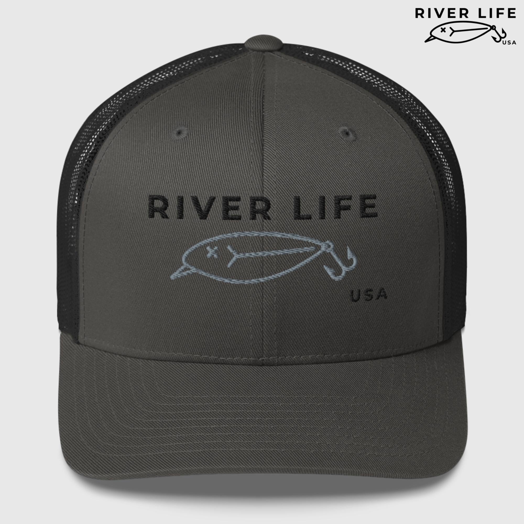 Lure Logo (black/gray embroidery) | Snapback Trucker Cap-Charcoal-River Life USA