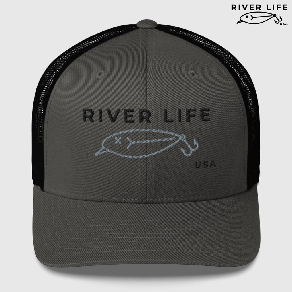 Lure Logo (black/gray embroidery) | Snapback Trucker Cap-Charcoal/ Black-River Life USA