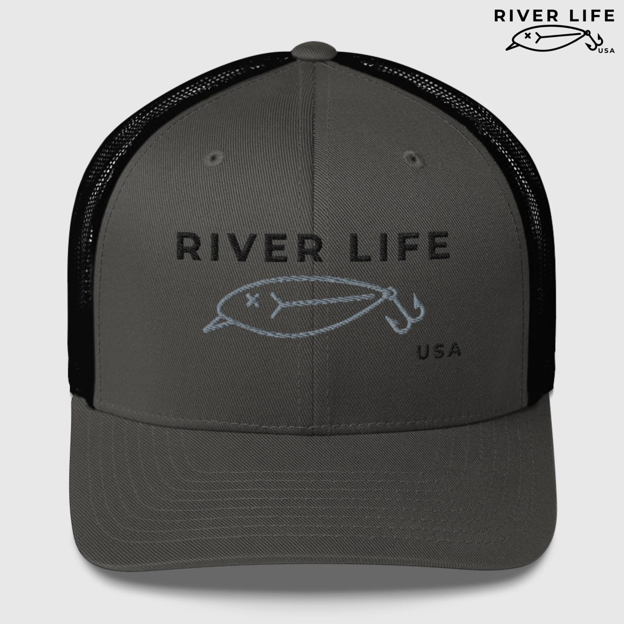 Lure Logo (black/gray embroidery) | Snapback Trucker Cap-Charcoal/ Black-River Life USA
