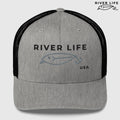 Lure Logo (black/gray embroidery) | Snapback Trucker Cap-Heather/ Black-River Life USA