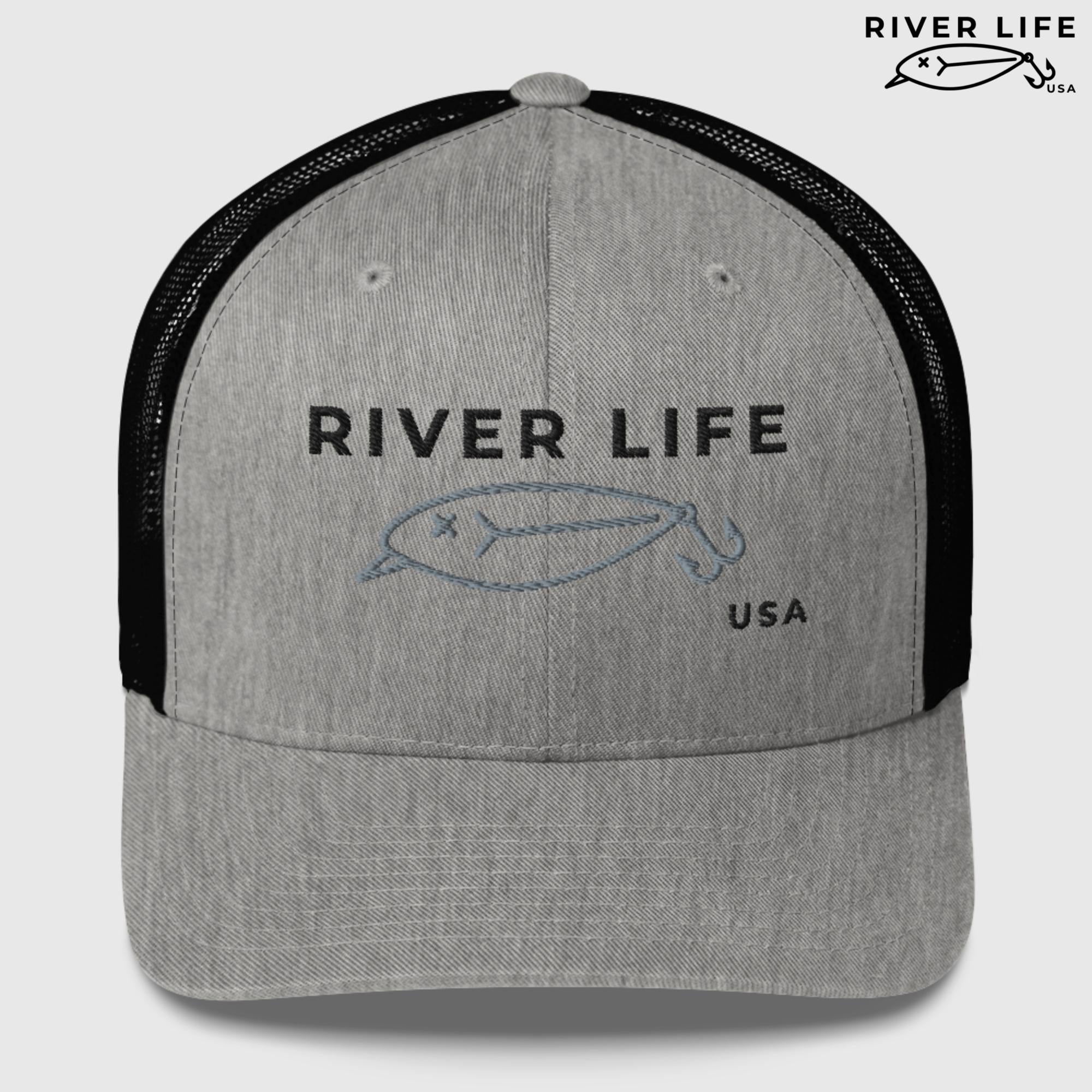 Lure Logo (black/gray embroidery) | Snapback Trucker Cap-Heather/ Black-River Life USA
