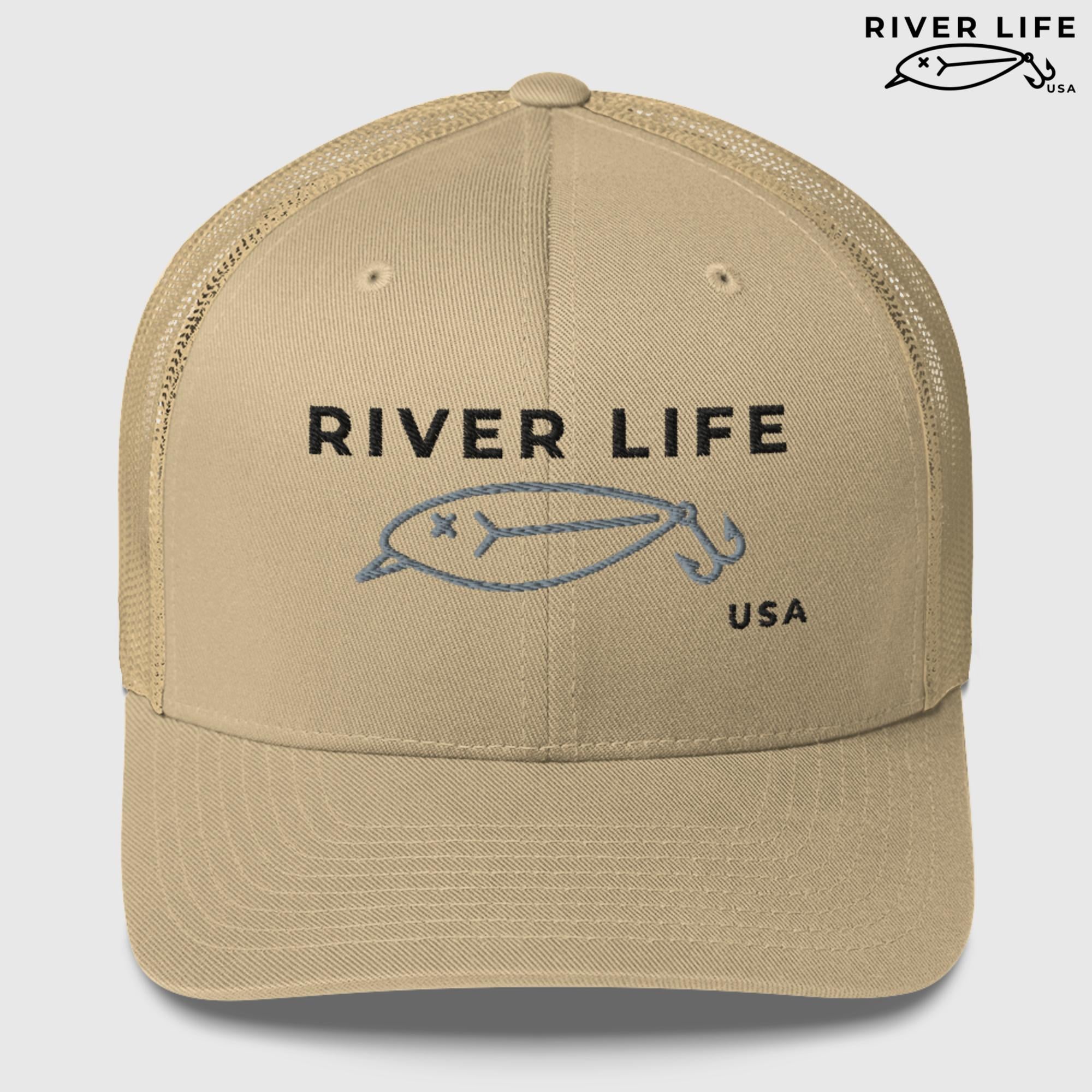 Lure Logo (black/gray embroidery) | Snapback Trucker Cap-Khaki-River Life USA