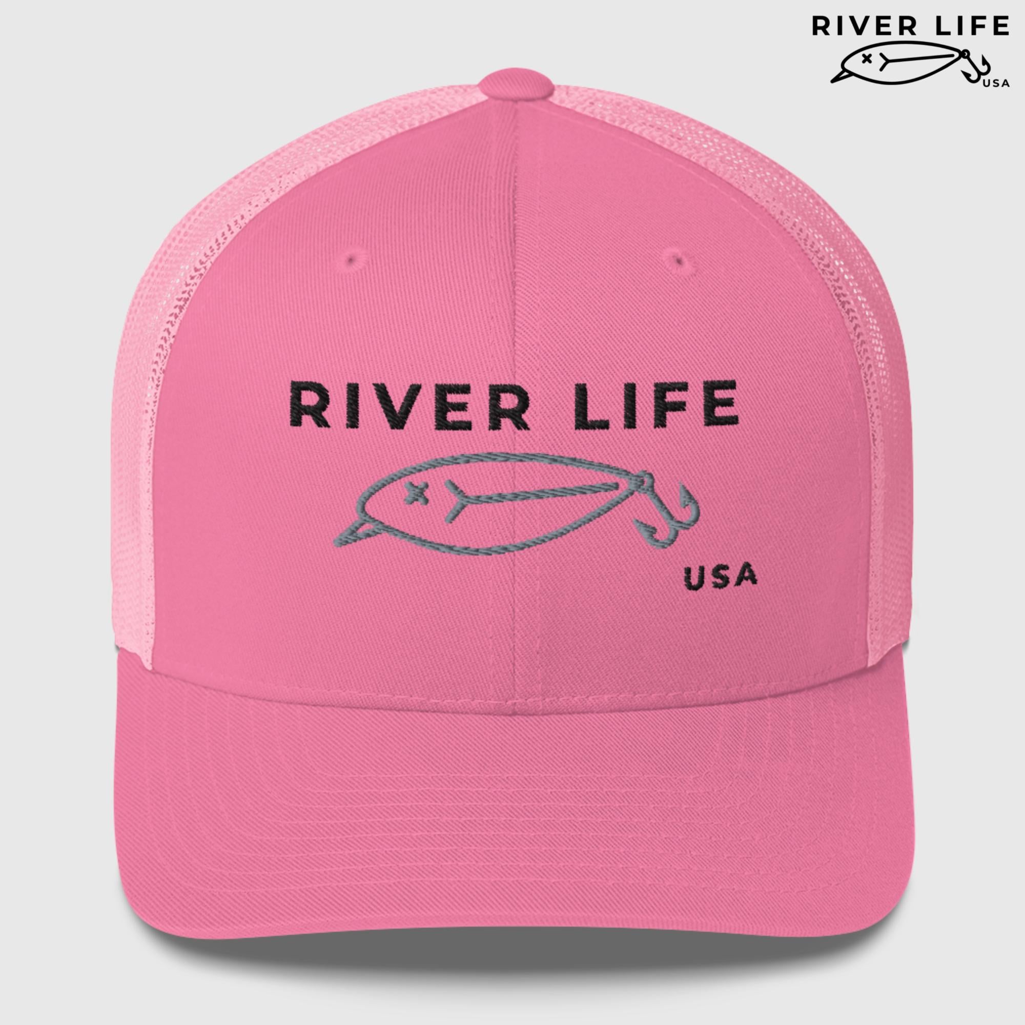 Lure Logo (black/gray embroidery) | Snapback Trucker Cap-Pink-River Life USA