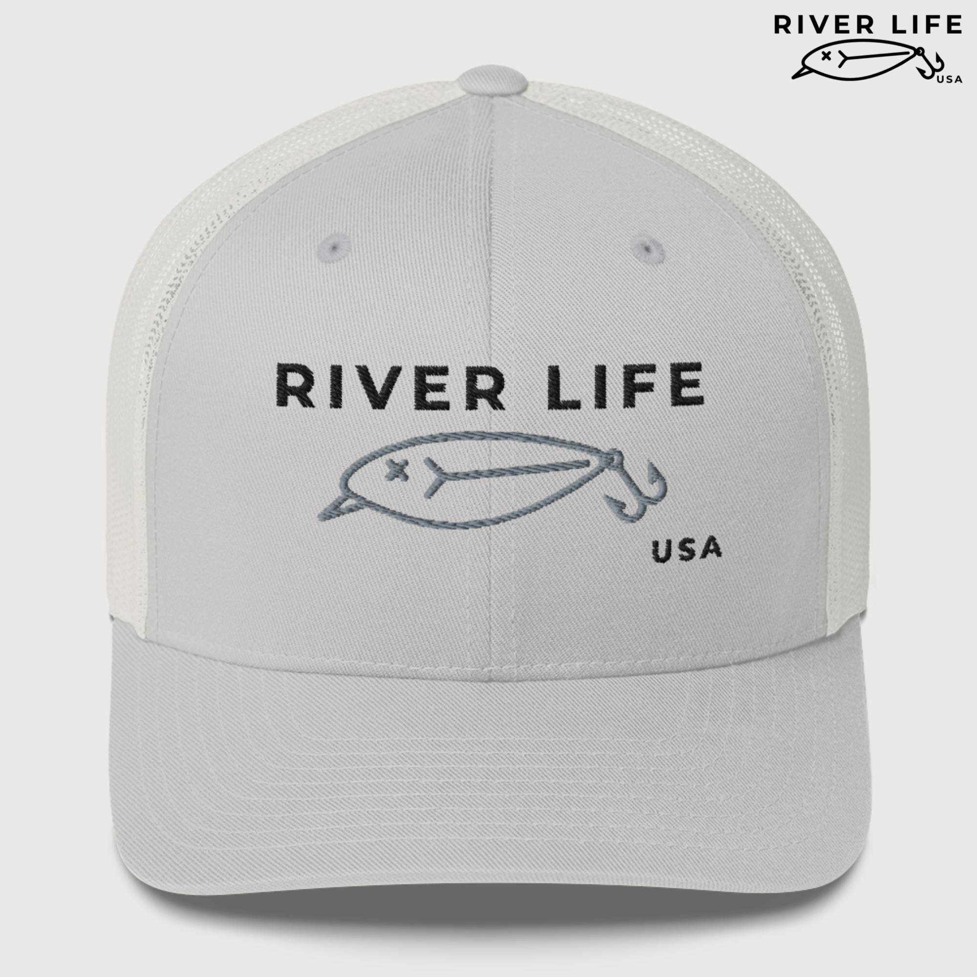 Lure Logo (black/gray embroidery) | Snapback Trucker Cap-Silver-River Life USA