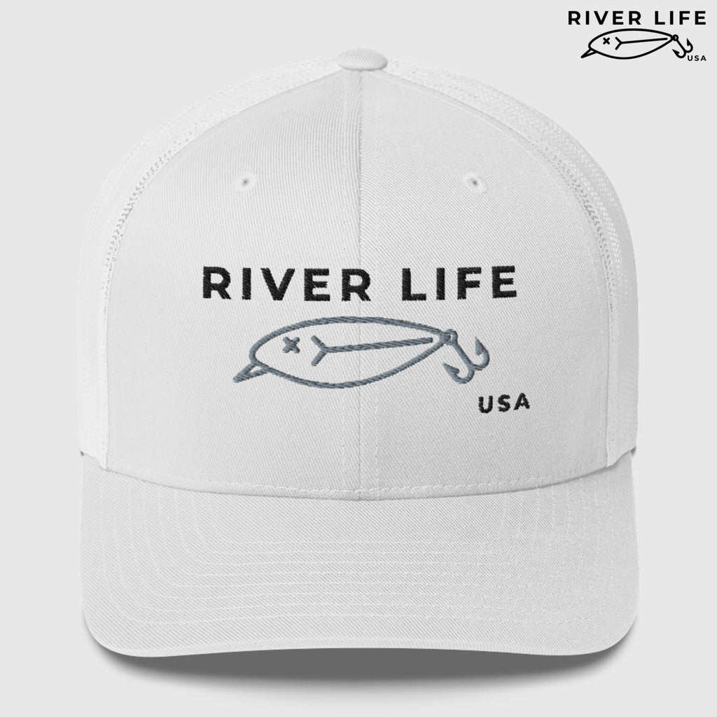 Lure Logo (black/gray embroidery) | Snapback Trucker Cap-White-River Life USA