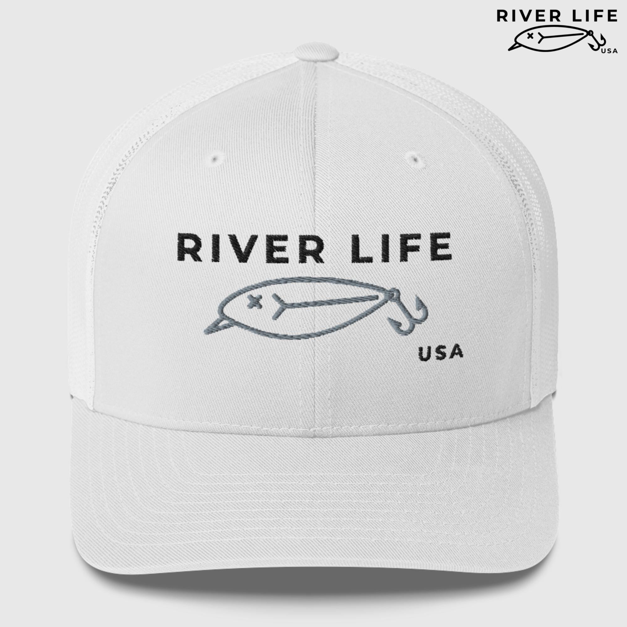 Lure Logo (black/gray embroidery) | Snapback Trucker Cap-White-River Life USA