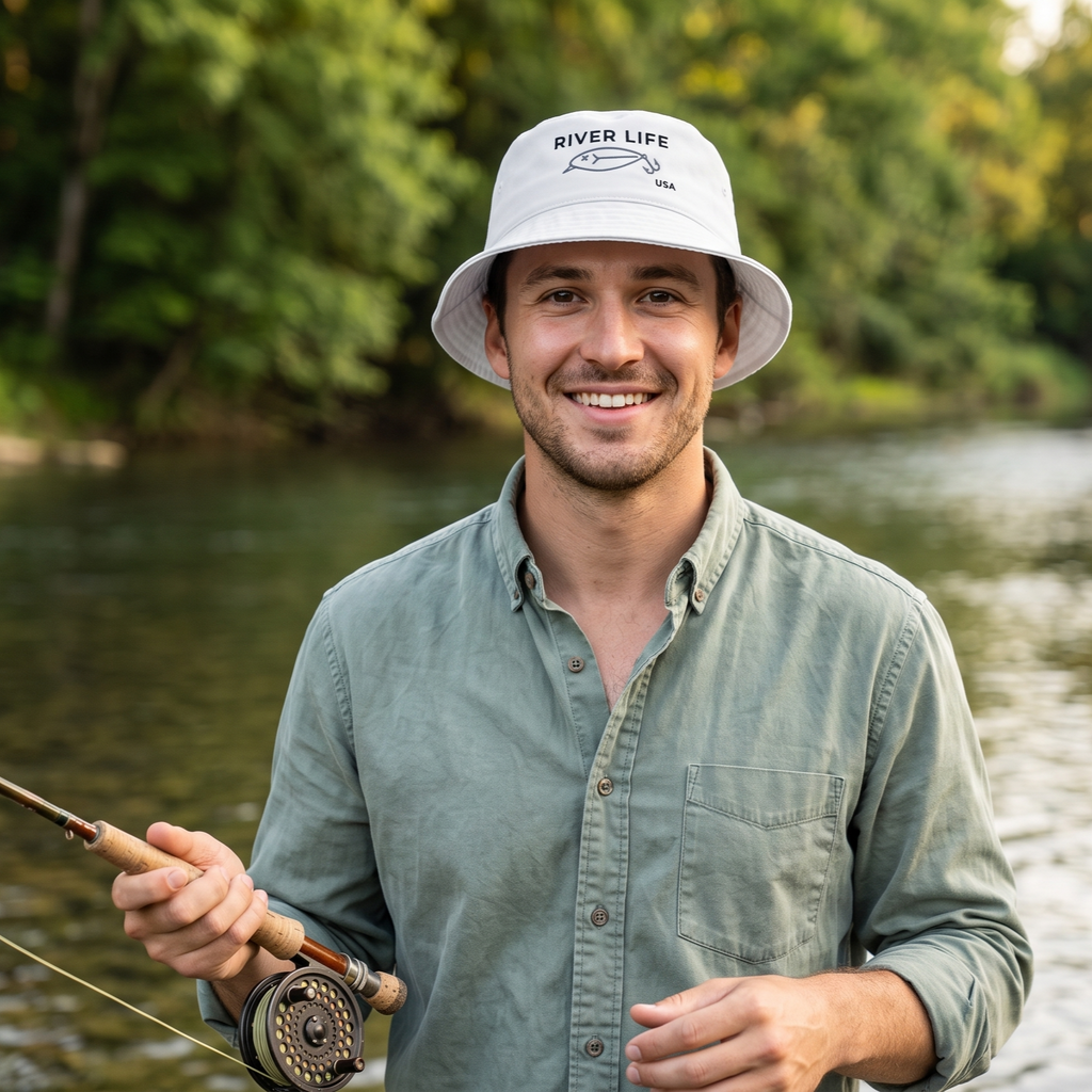 Lure Logo (black/grey embroidery) | Bucket Hat-White-River Life USA
