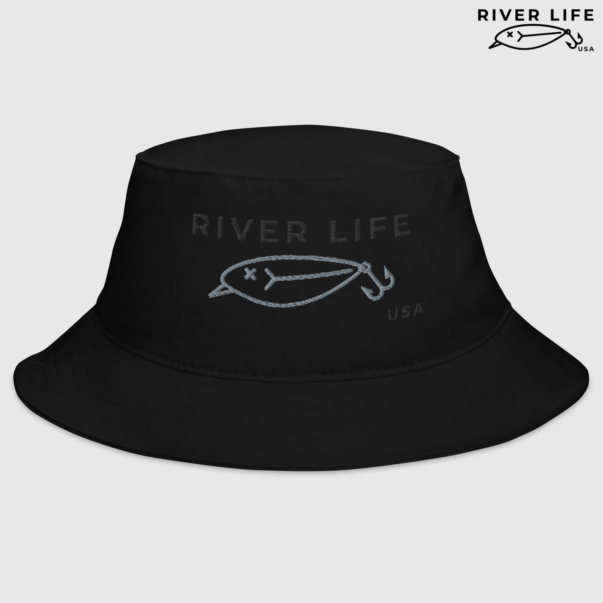 Lure Logo (black/grey embroidery) | Bucket Hat-Black-River Life USA