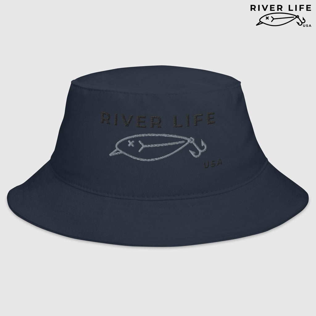 Lure Logo (black/grey embroidery) | Bucket Hat-Navy-River Life USA