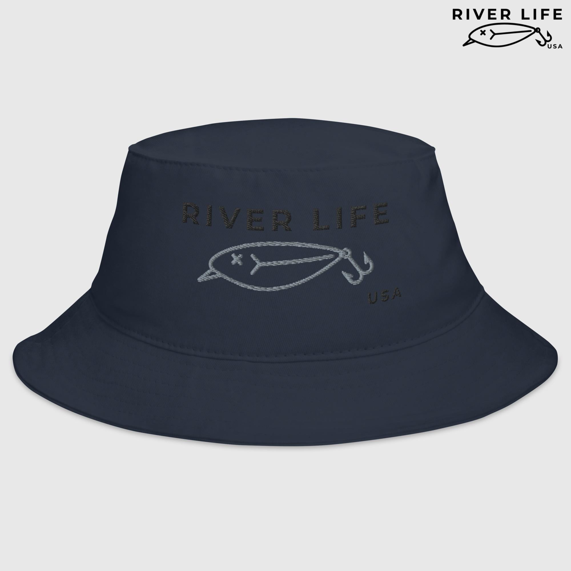 Lure Logo (black/grey embroidery) | Bucket Hat-Navy-River Life USA