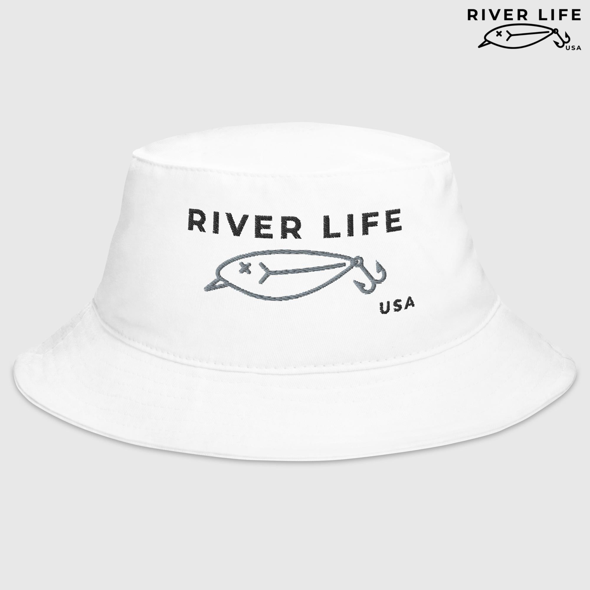Lure Logo (black/grey embroidery) | Bucket Hat-White-River Life USA