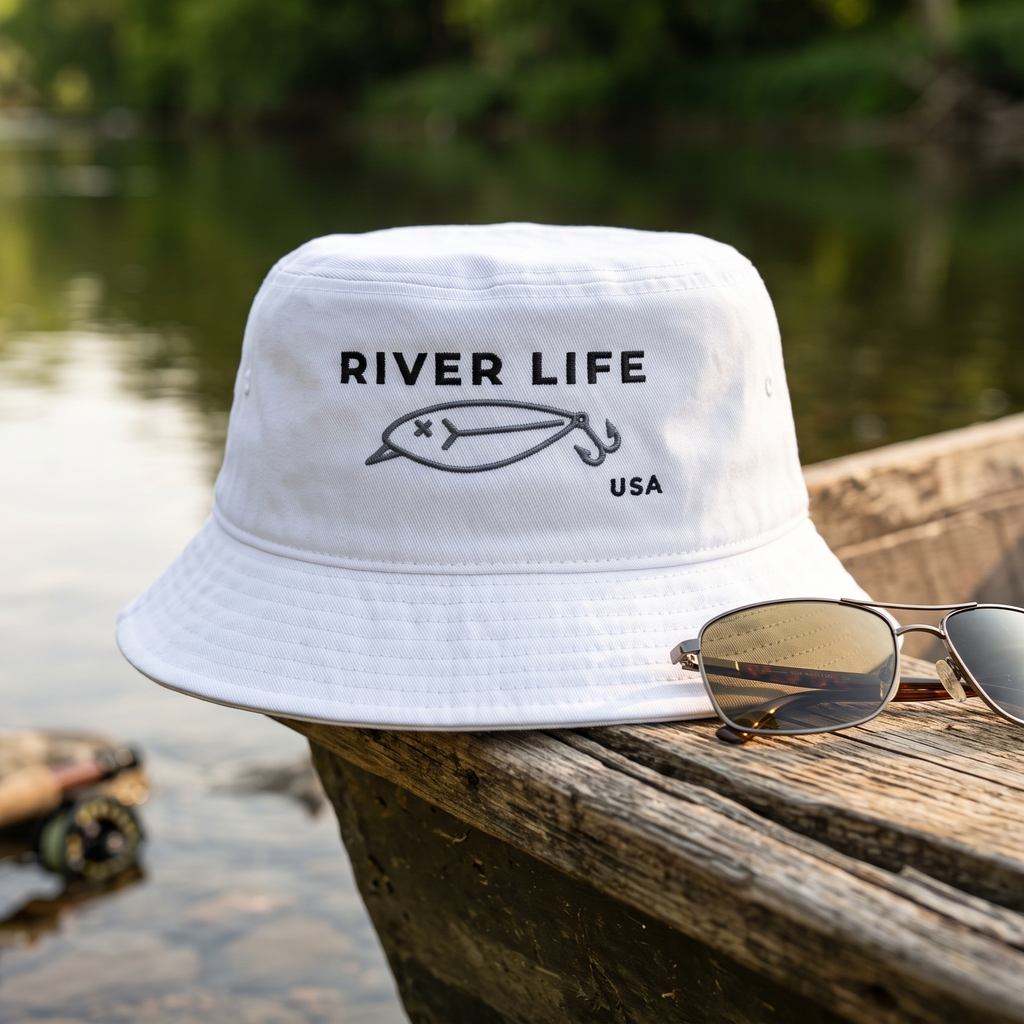 Lure Logo (black/grey embroidery) | Bucket Hat-White-River Life USA