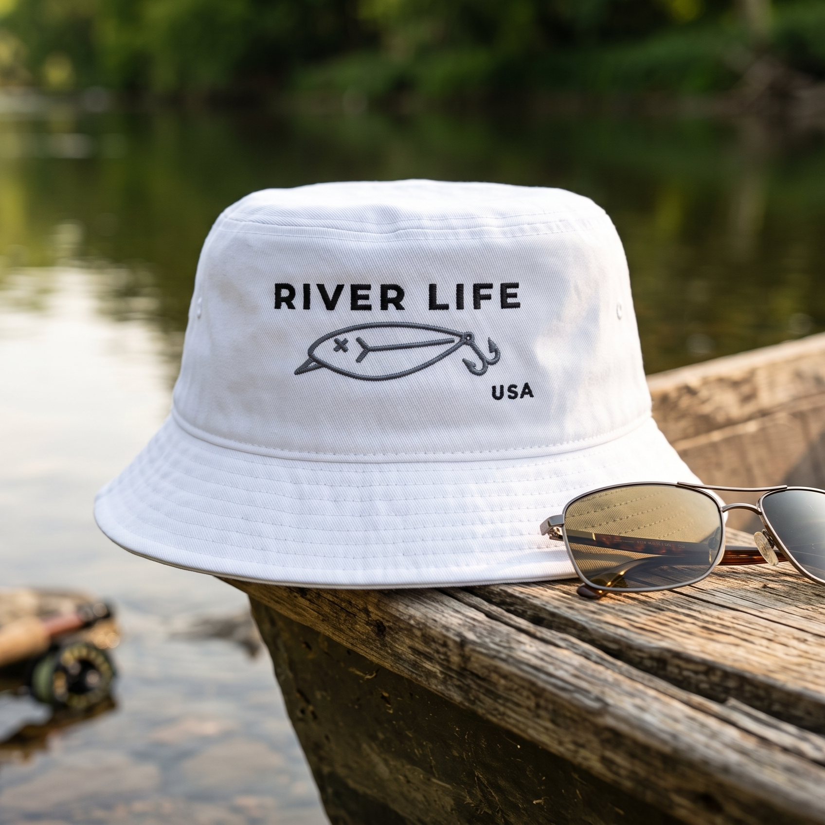 Lure Logo (black/grey embroidery) | Bucket Hat-White-River Life USA