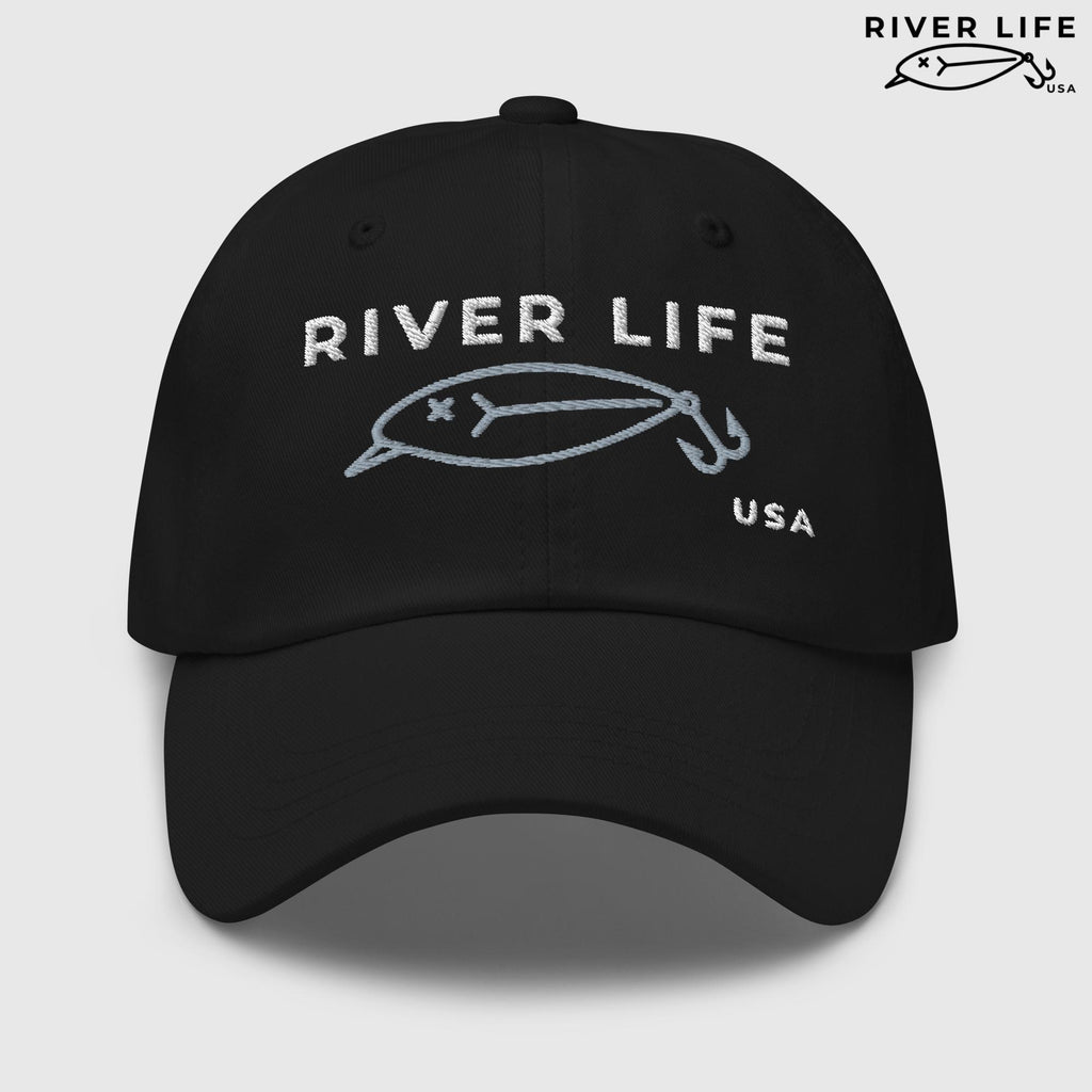Lure Logo (white/gray embroidery) | Adjustable Dad Hat-Black-River Life USA