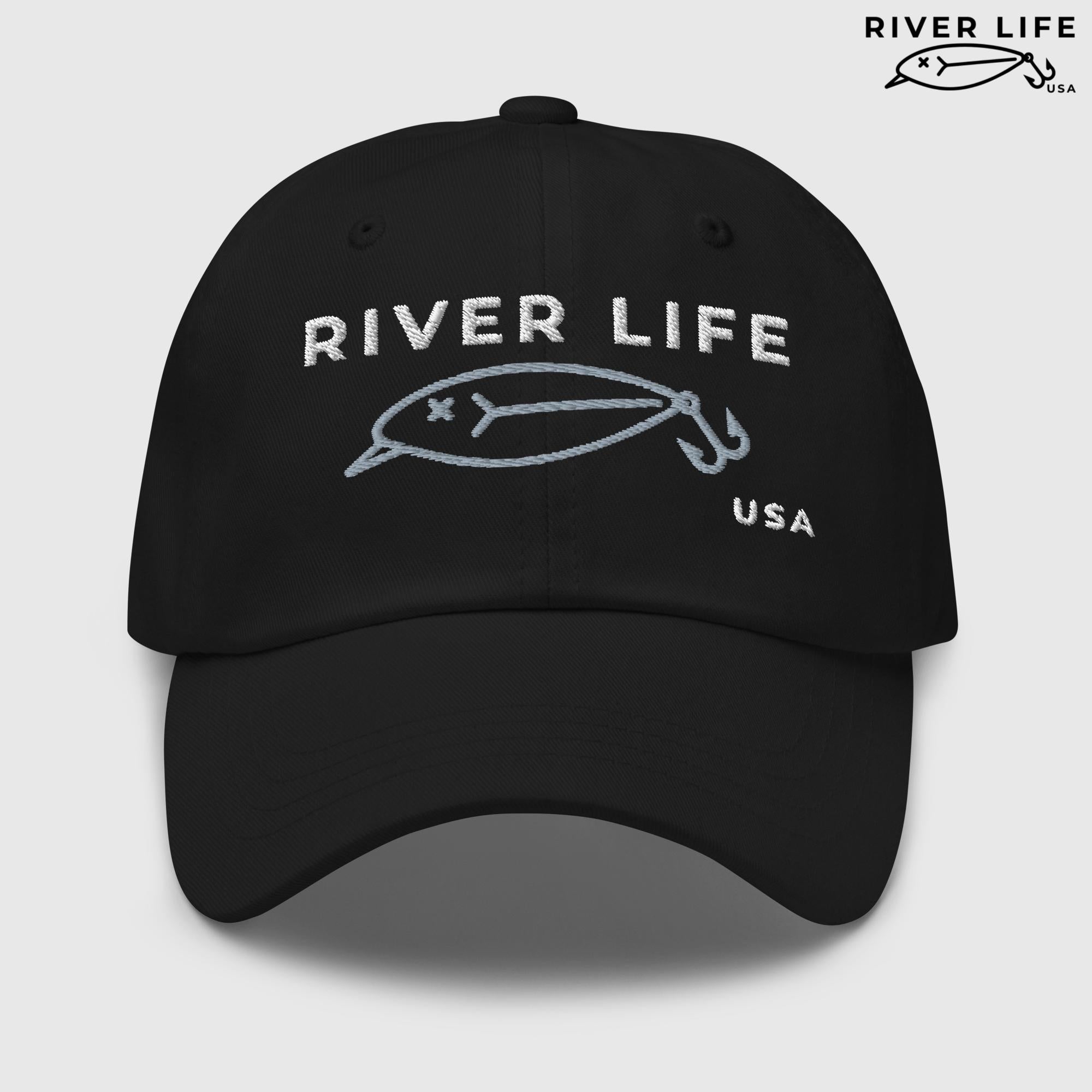 Lure Logo (white/gray embroidery) | Adjustable Dad Hat-Black-River Life USA