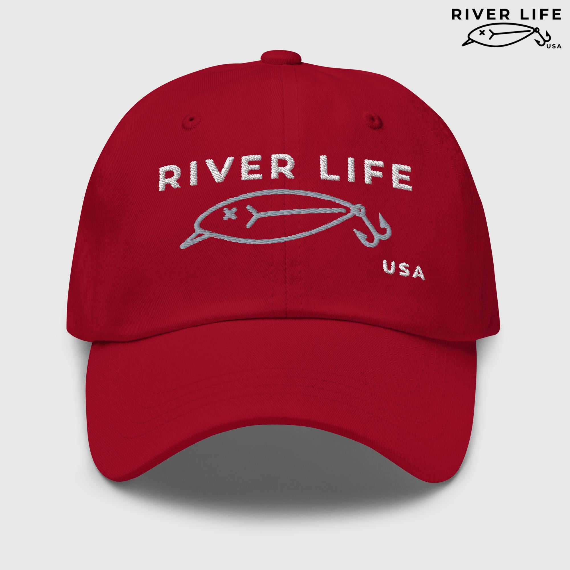 Lure Logo (white/gray embroidery) | Adjustable Dad Hat-Cranberry-River Life USA