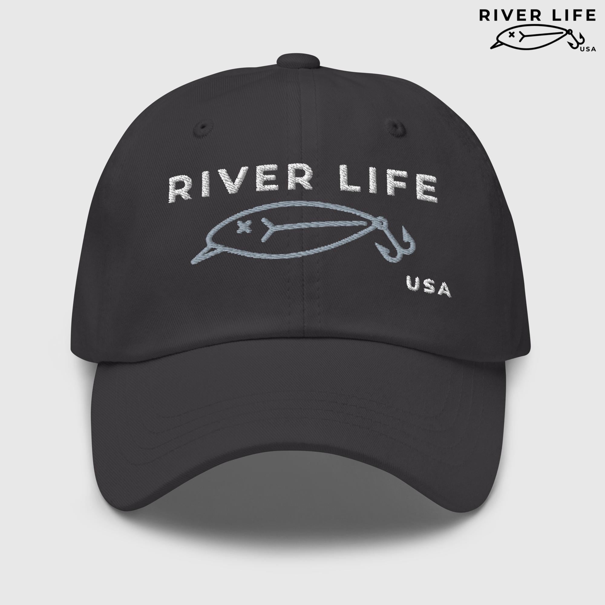 Lure Logo (white/gray embroidery) | Adjustable Dad Hat-Dark Grey-River Life USA