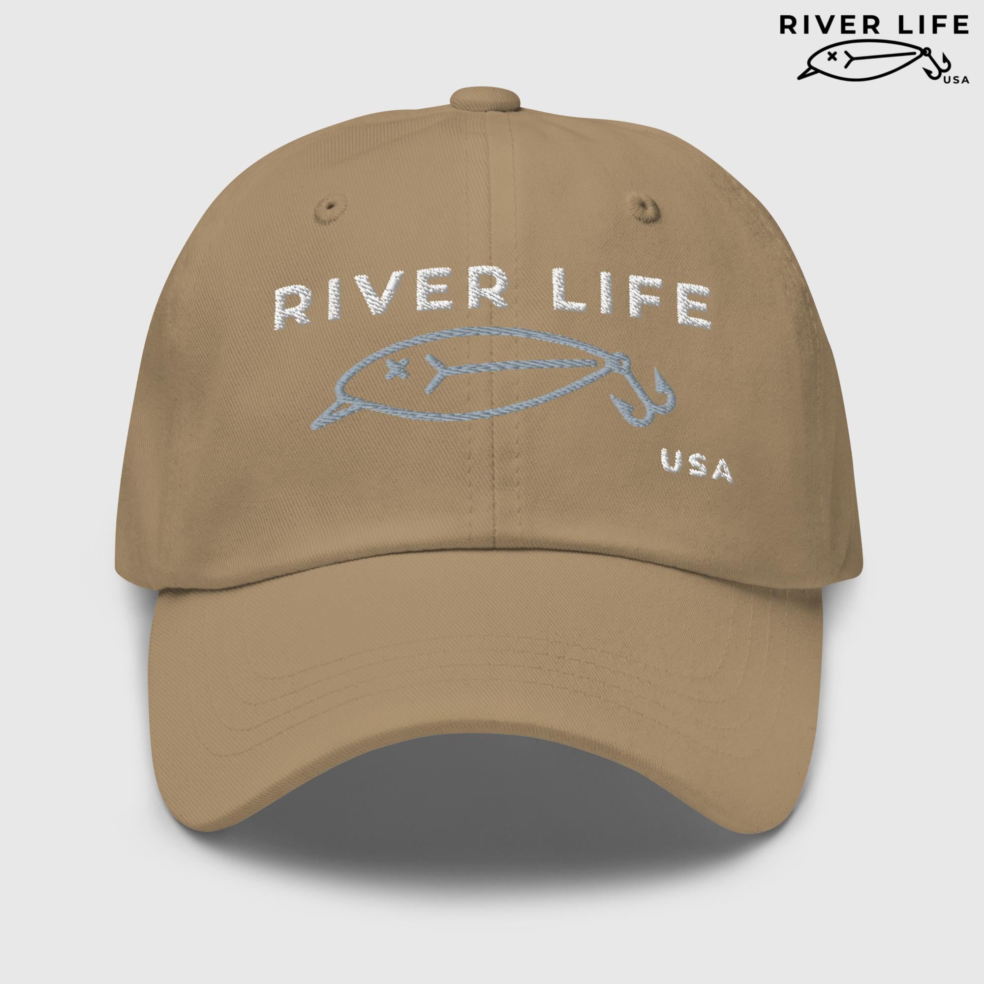 Lure Logo (white/gray embroidery) | Adjustable Dad Hat-Khaki-River Life USA