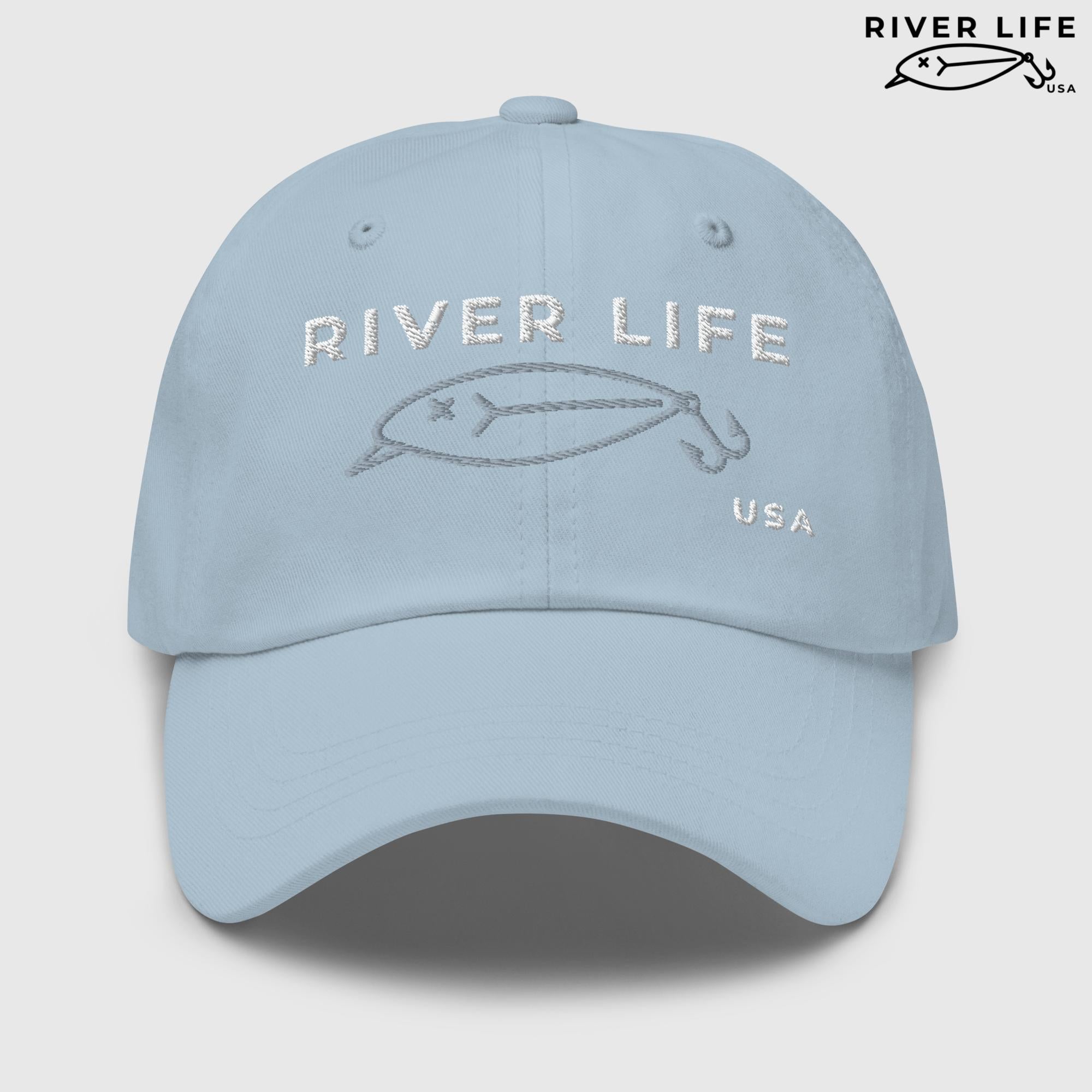 Lure Logo (white/gray embroidery) | Adjustable Dad Hat-Light Blue-River Life USA