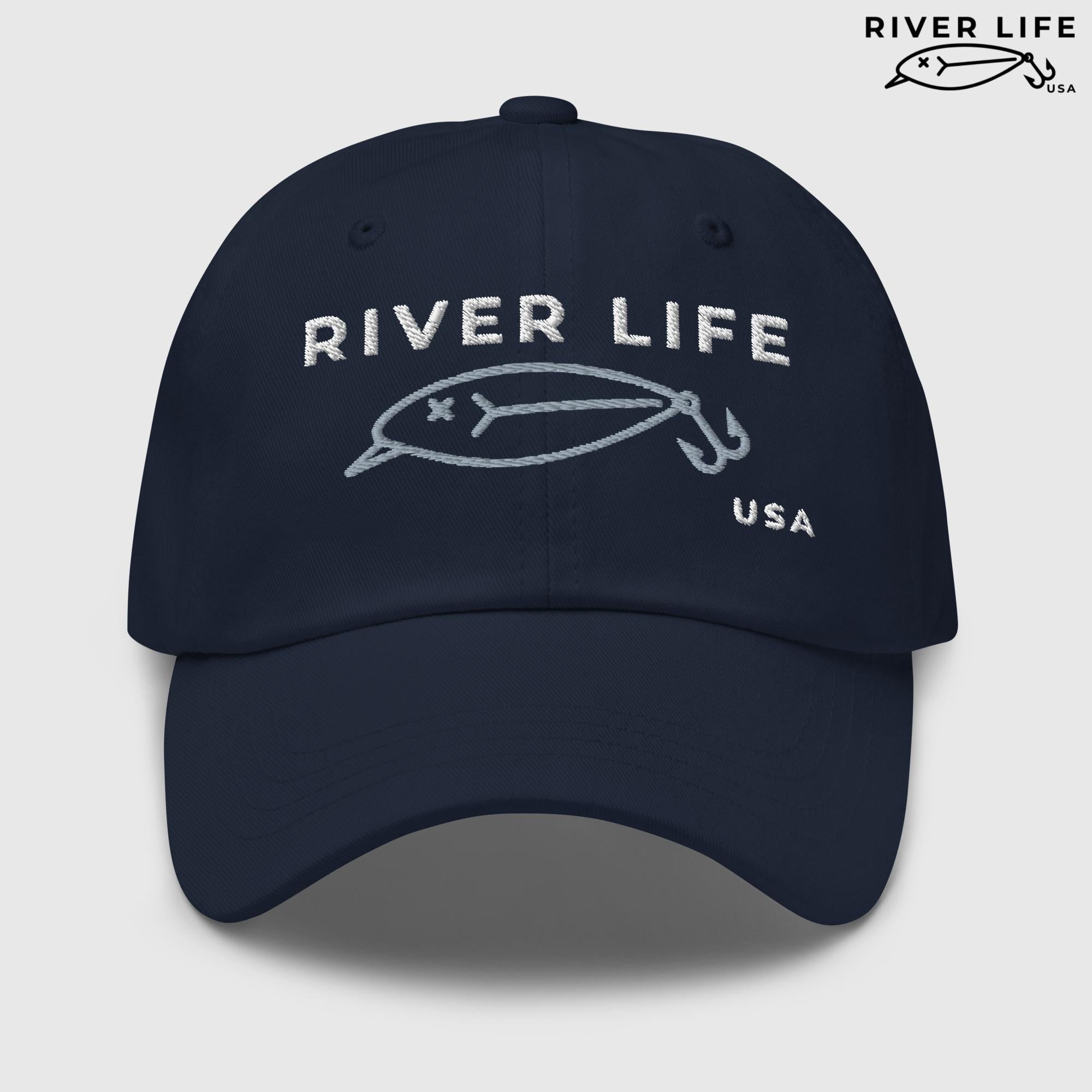 Lure Logo (white/gray embroidery) | Adjustable Dad Hat-Navy-River Life USA