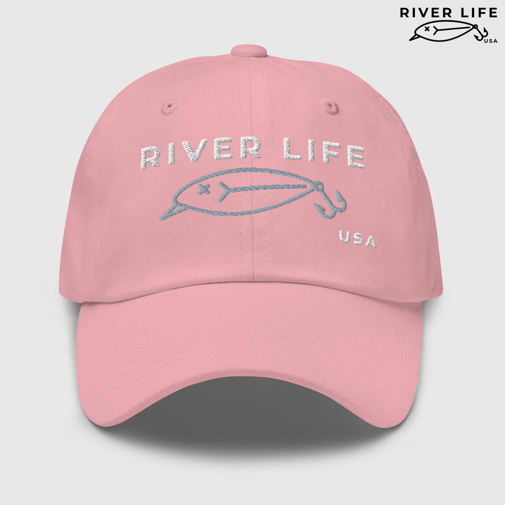 Lure Logo (white/gray embroidery) | Adjustable Dad Hat-Pink-River Life USA