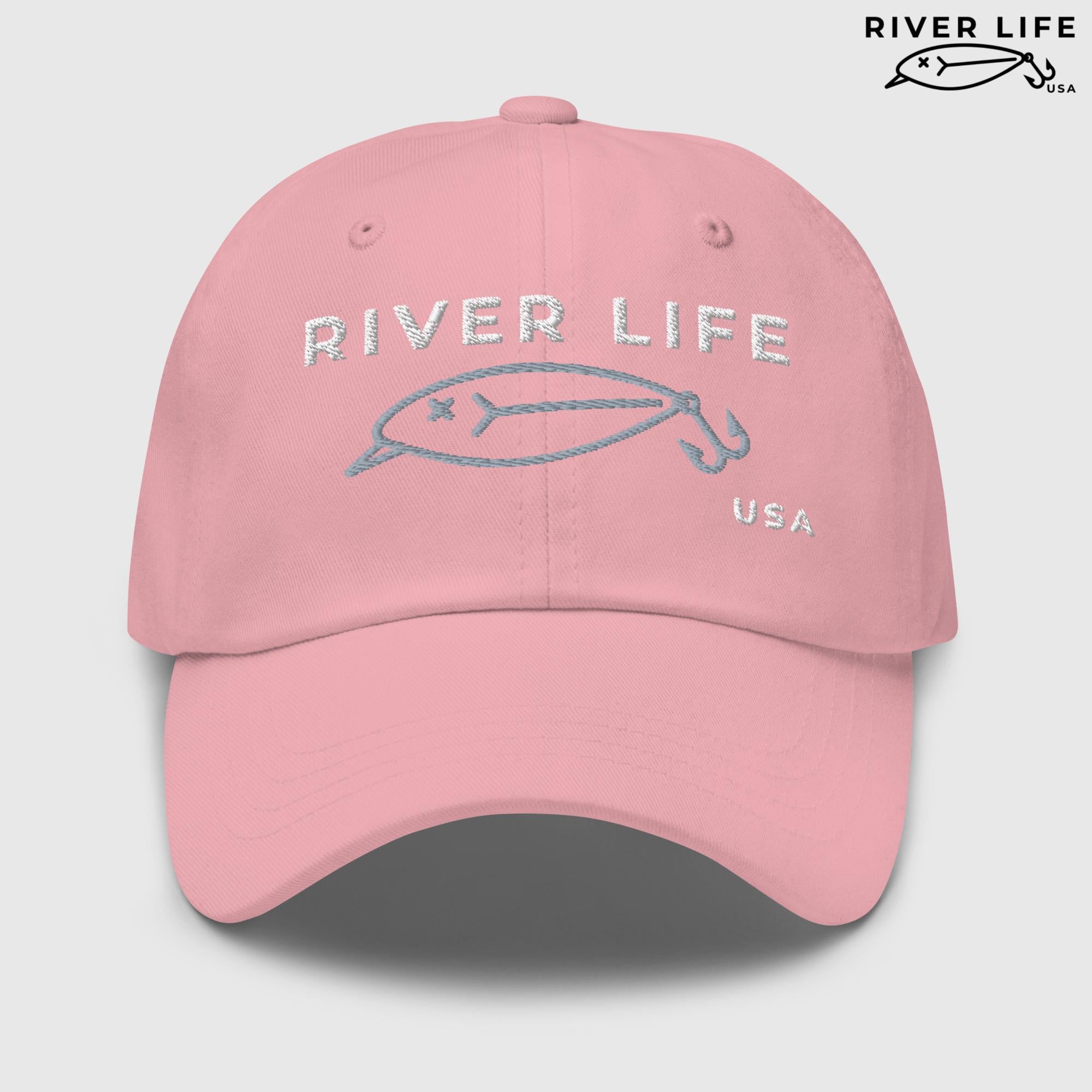 Lure Logo (white/gray embroidery) | Adjustable Dad Hat-Pink-River Life USA