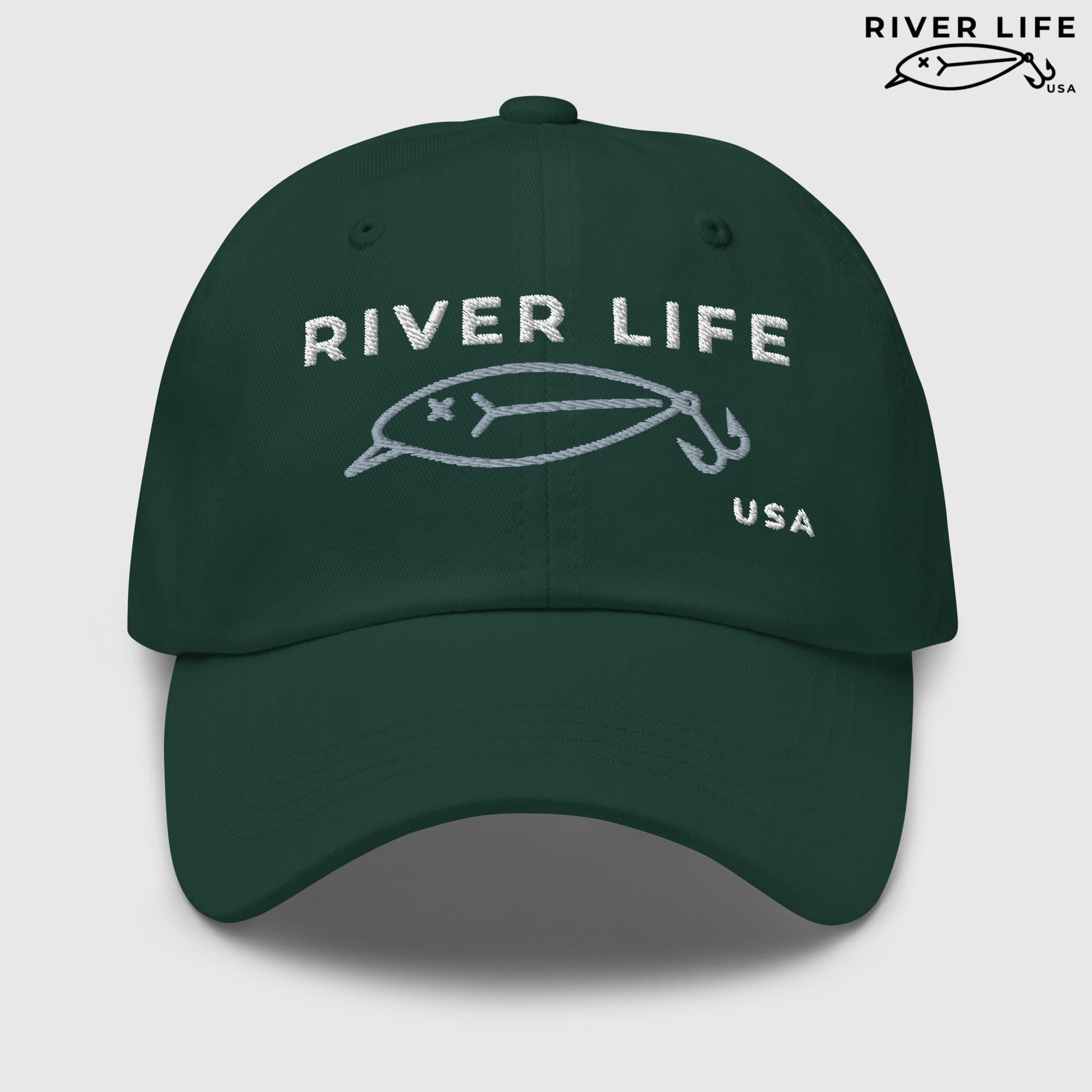 Lure Logo (white/gray embroidery) | Adjustable Dad Hat-Spruce-River Life USA