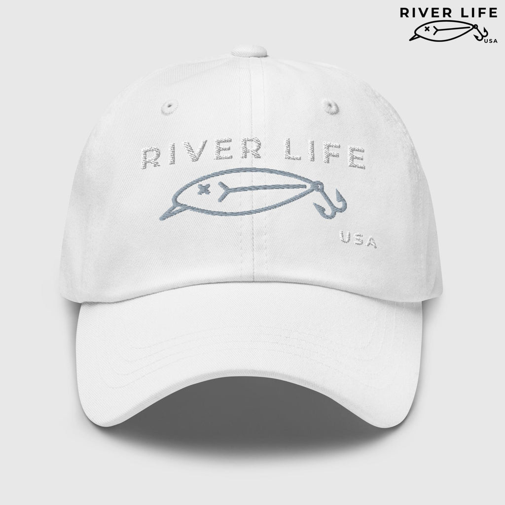 Lure Logo (white/gray embroidery) | Adjustable Dad Hat-White-River Life USA