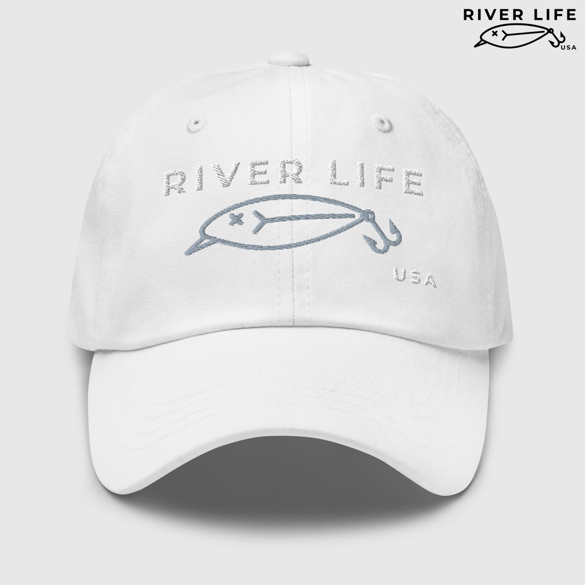 Lure Logo (white/gray embroidery) | Adjustable Dad Hat-White-River Life USA