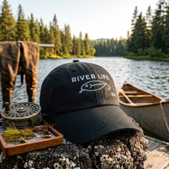 Lure Logo (white/gray embroidery) | Adjustable Dad Hat-Black-River Life USA