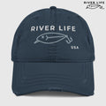 Lure Logo (white/gray embroidery) | Adjustable Distressed Dad Hat-Navy-River Life USA