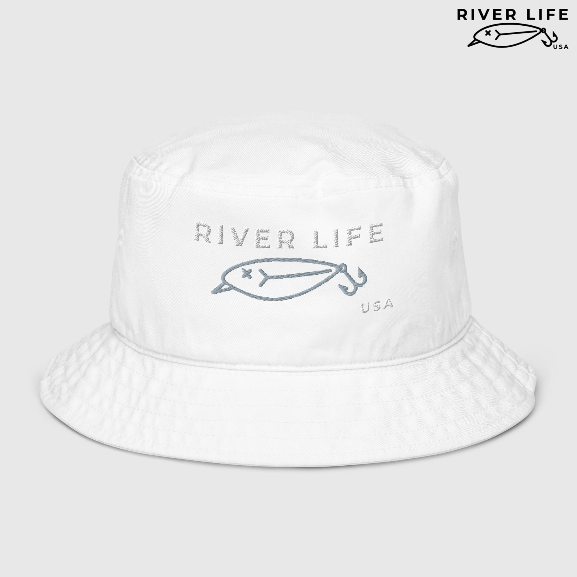 Lure Logo (white/gray embroidery) | Premium Organic Bucket Hat-Bio White-River Life USA