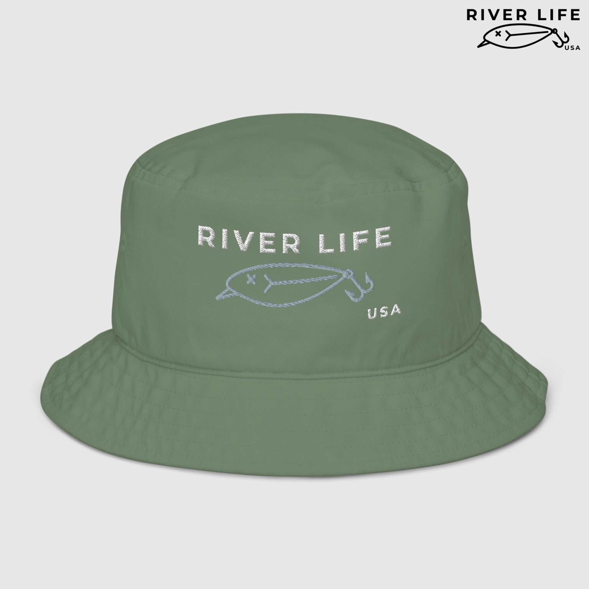 Lure Logo (white/gray embroidery) | Premium Organic Bucket Hat-Dill-River Life USA